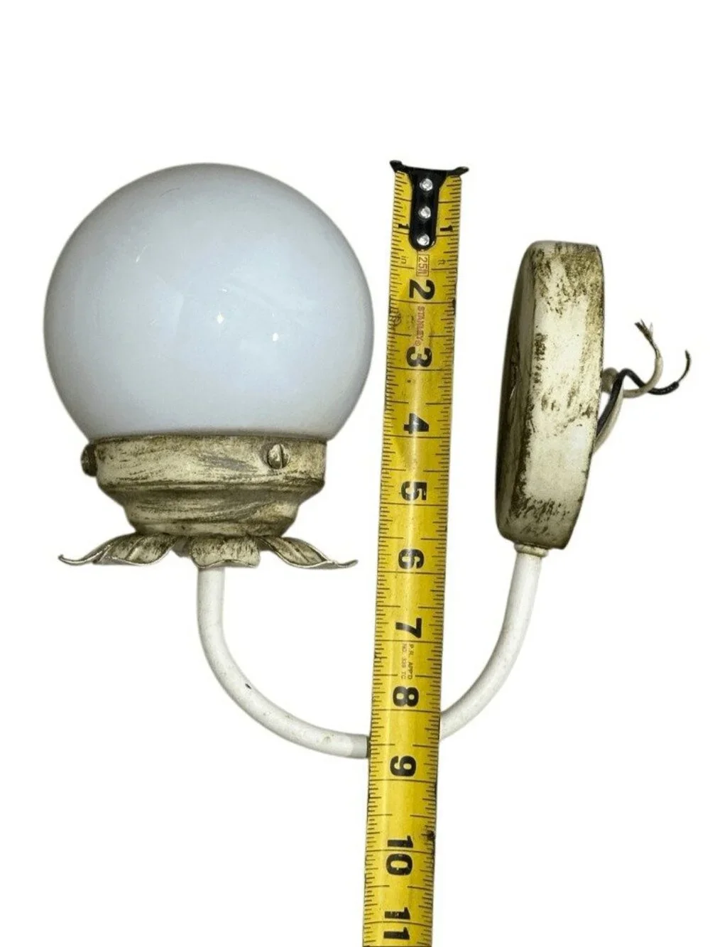 Vintage Tole Style Milk Glass Globe & Painted Metal Wall Sconce